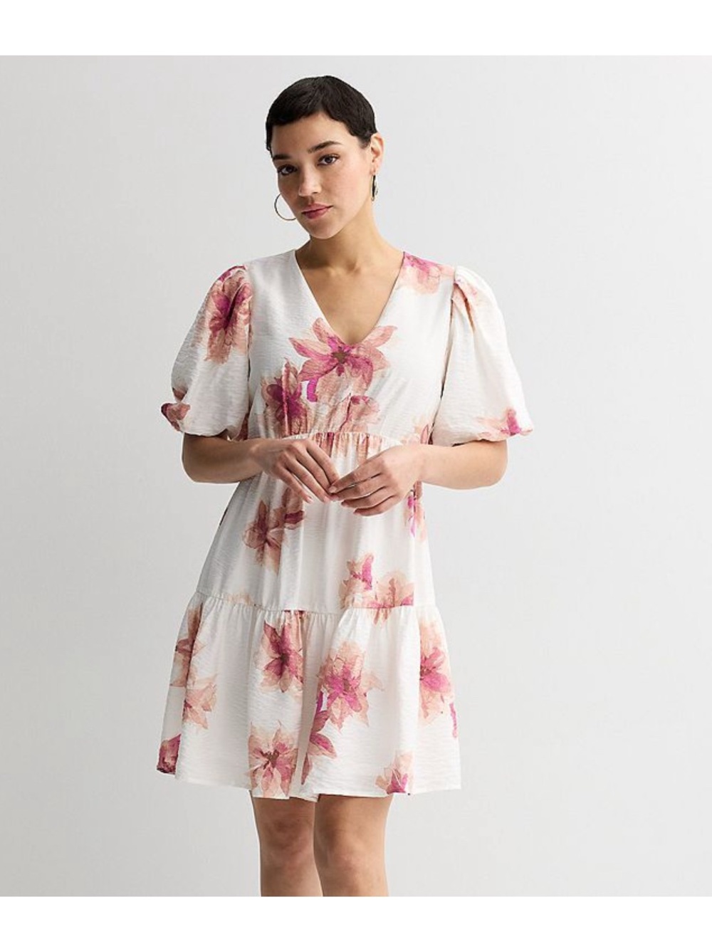Nine West White Mini Dress with Pink Floral Print